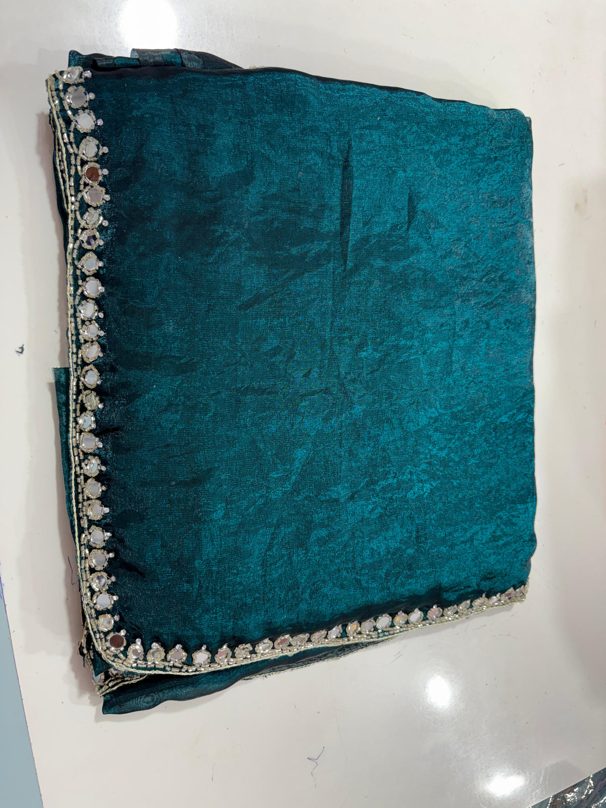 Neela mirror work saree