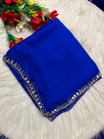Neela mirror work saree