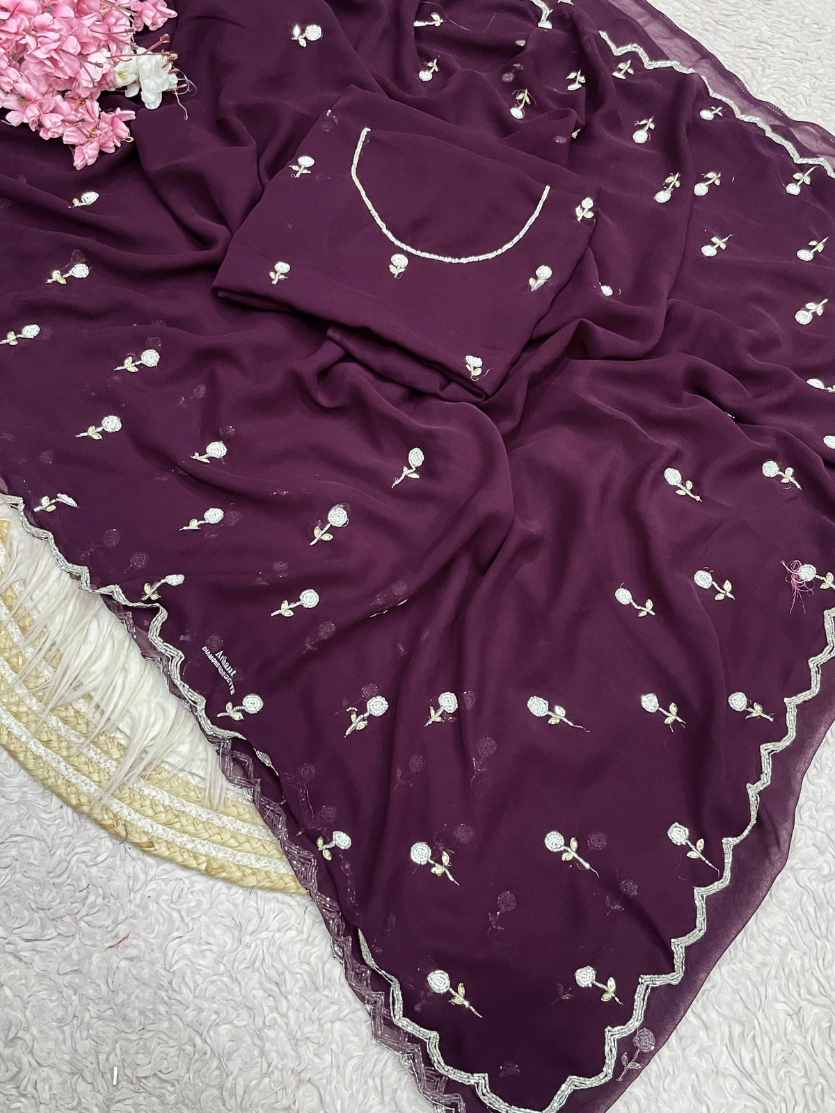 Faux Georgette Beautiful handwork buttis saree