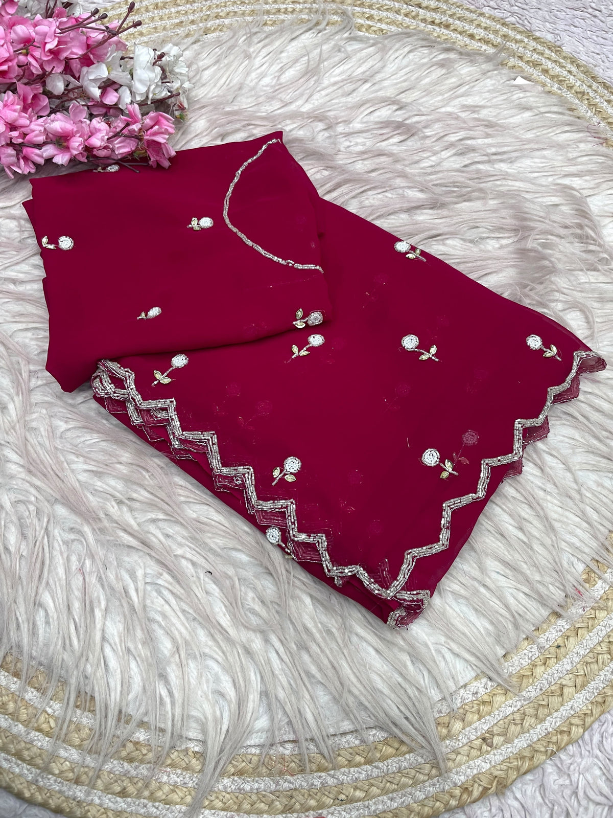 Faux Georgette Beautiful handwork buttis saree