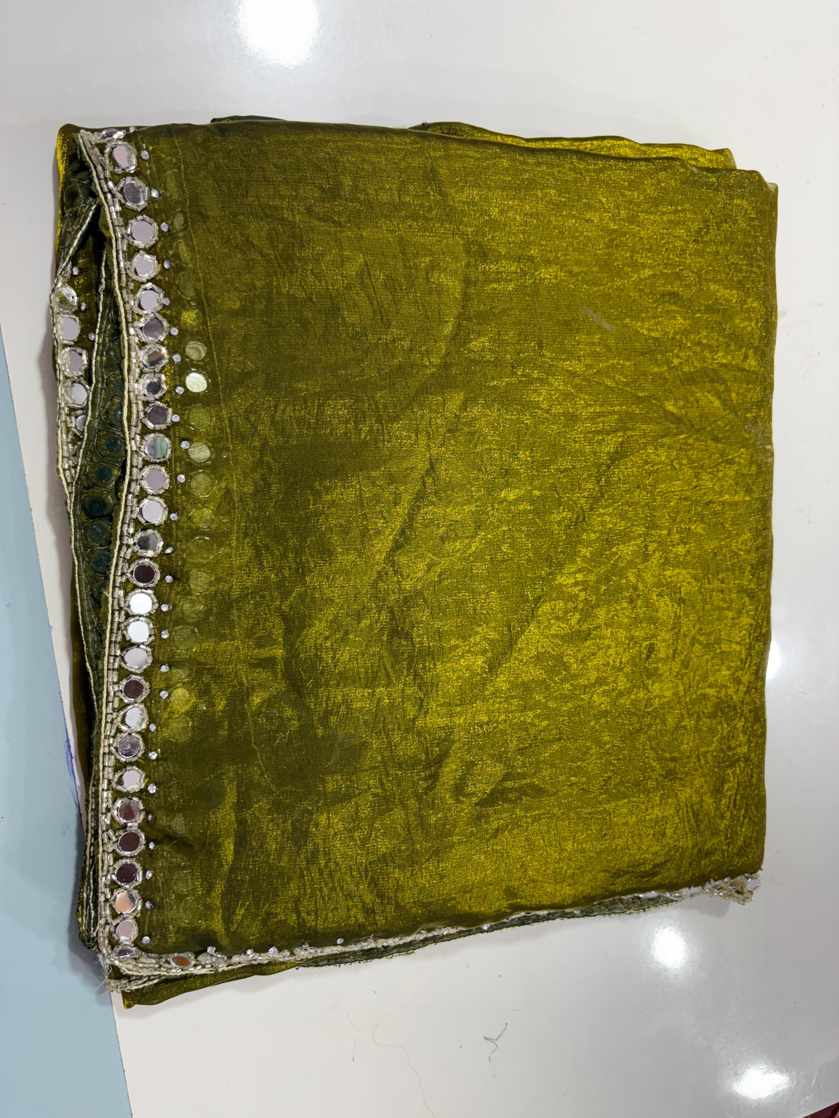 Neela mirror work saree