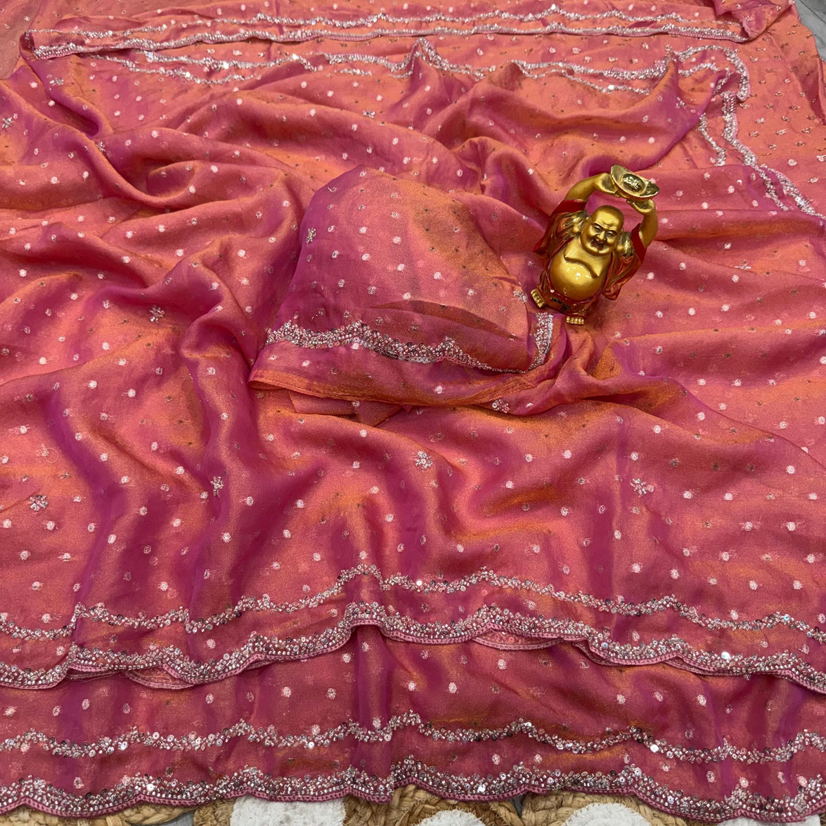 Butti silk party wear beeds work saree ✨