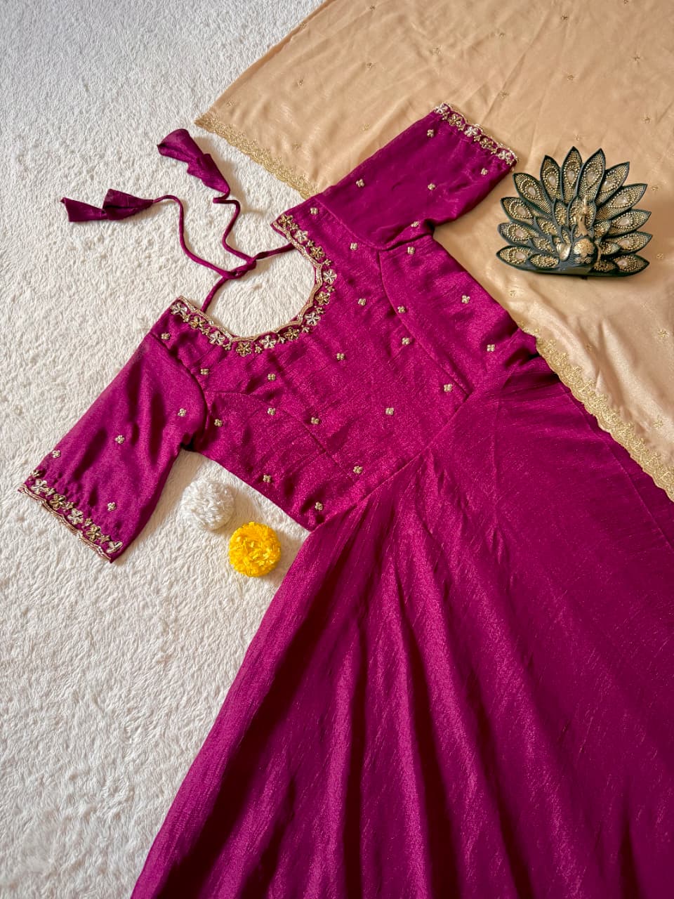 Vichitra silk gown with duppata ✨