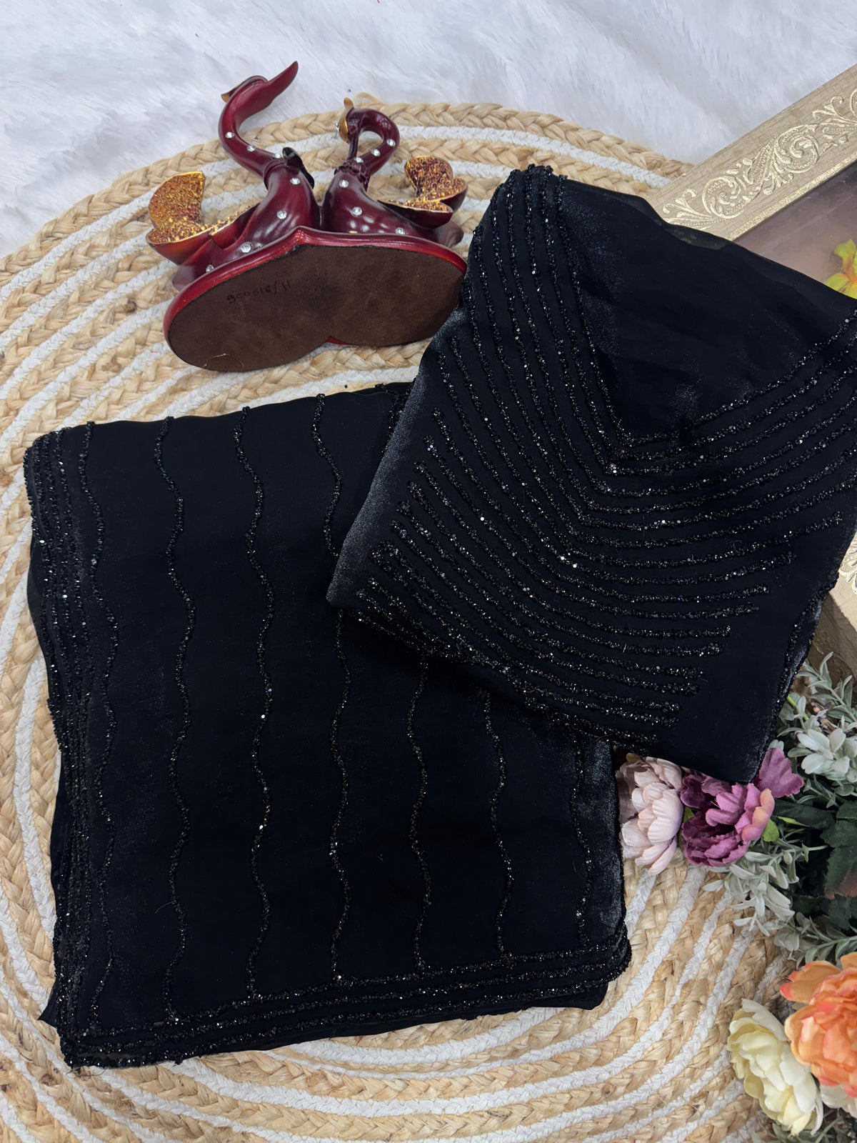 space silk handcrafted diamond work black saree