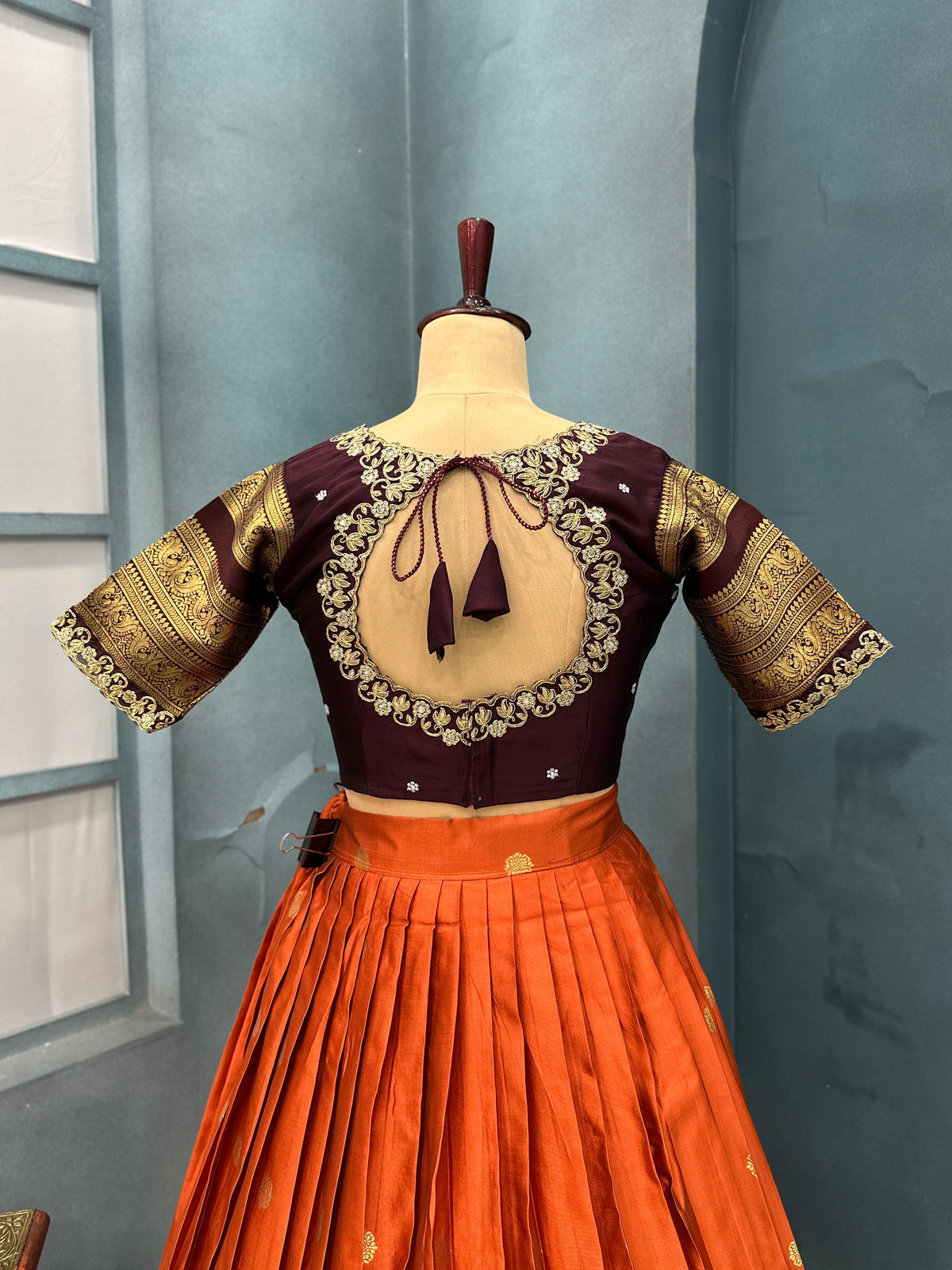 Fully stitched kanjivaram silk lehenga