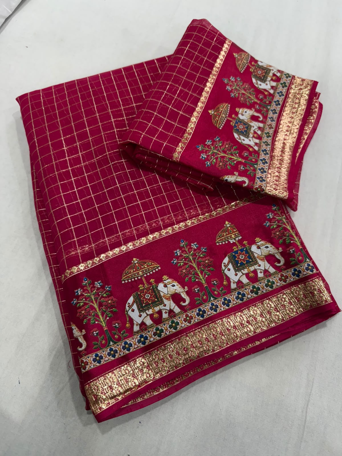 Viscose Georgette Chex 3D Digital Print Border Saree