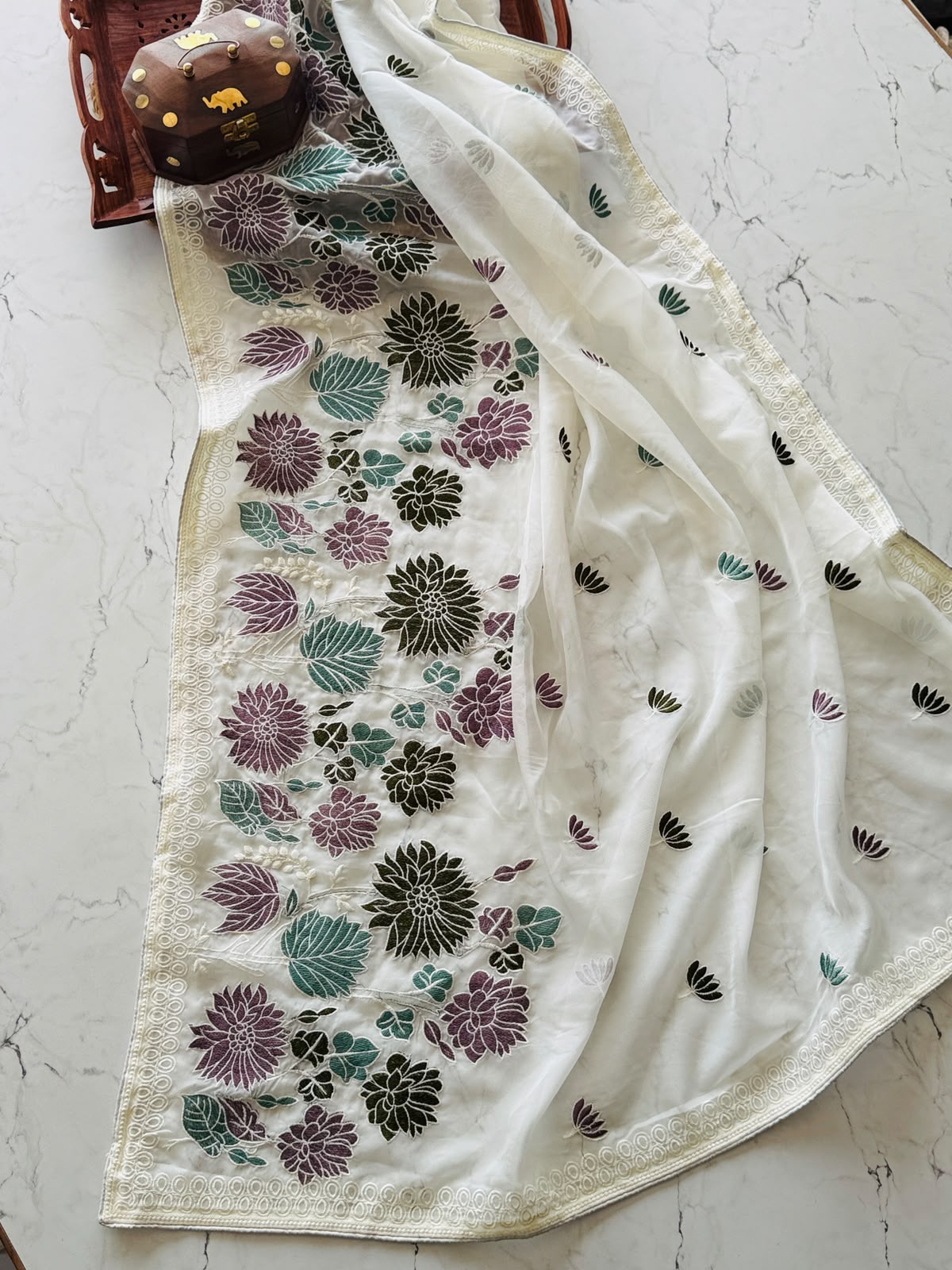 Soft tebby organza flower 🌺 embroidery saree