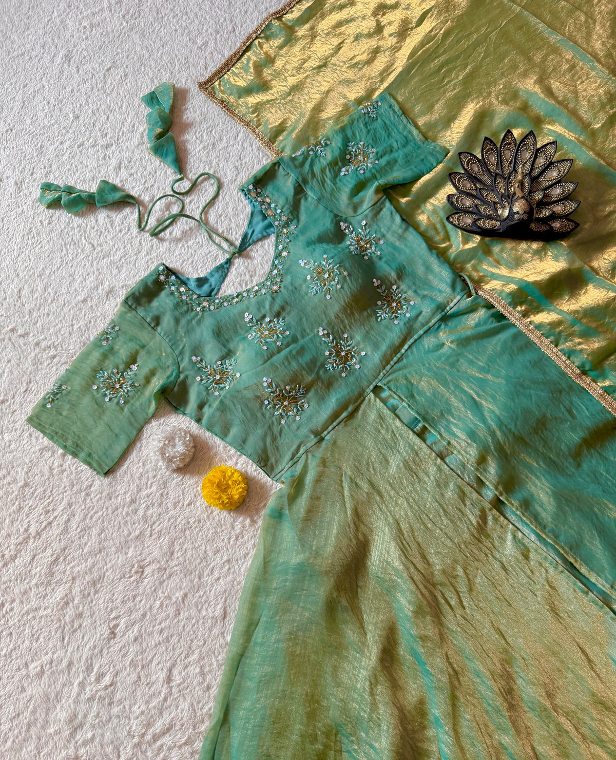 Peplum style Designer maggam worked lehengas