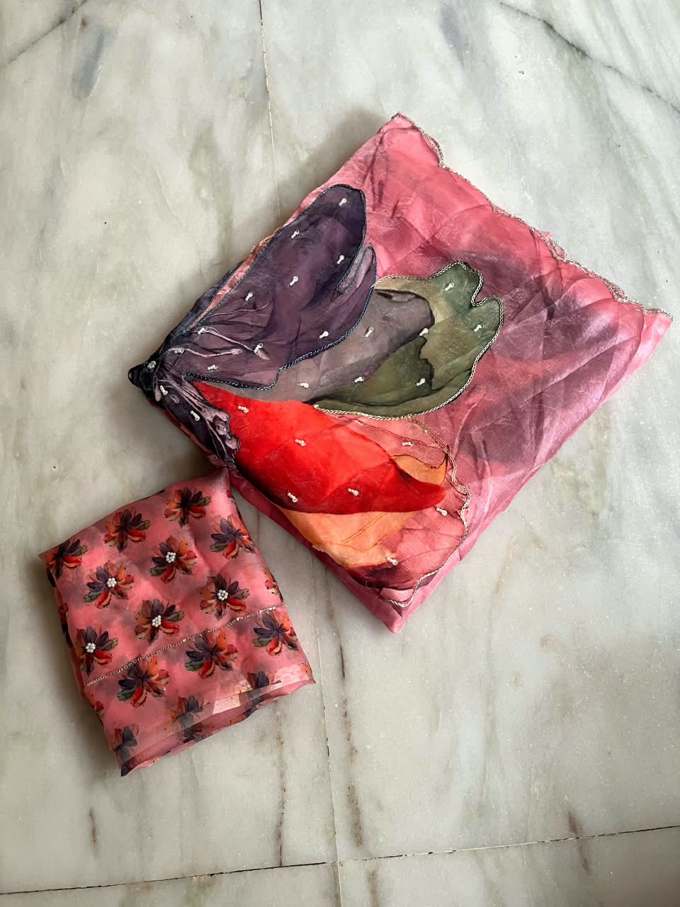 Premium  space satin digital print work saree ✨