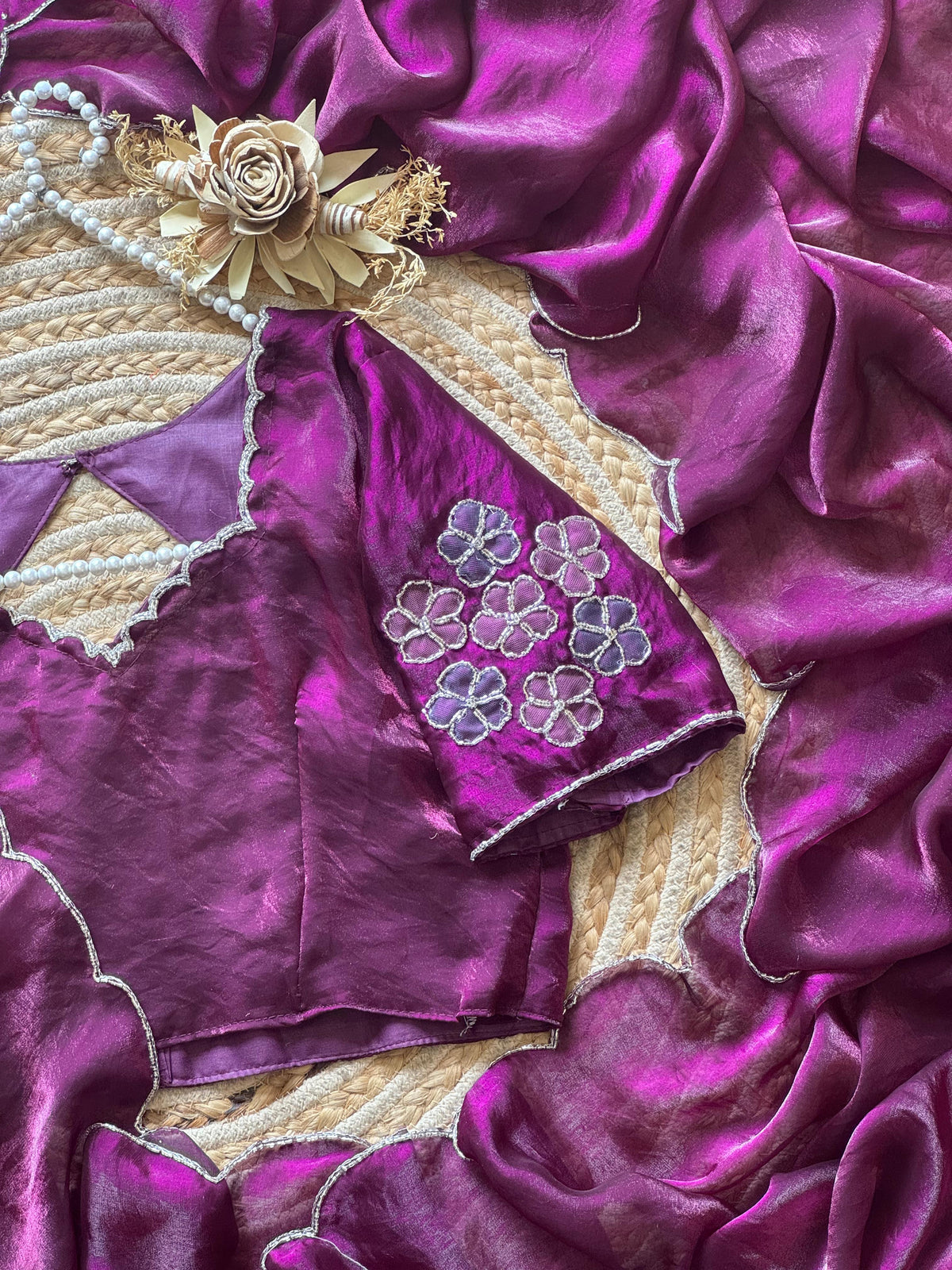 Space silk aplic work designer saree