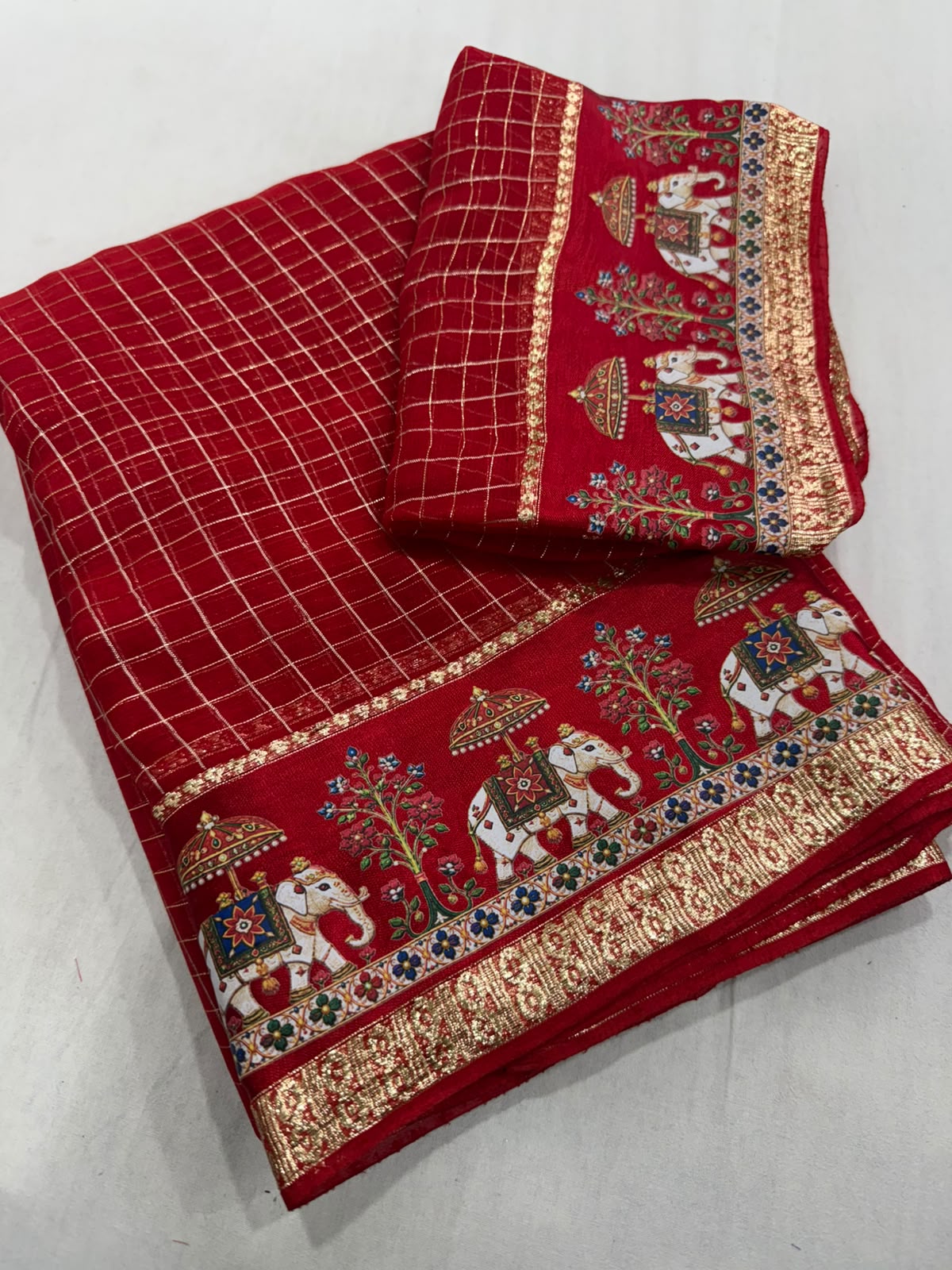Viscose Georgette Chex 3D Digital Print Border Saree