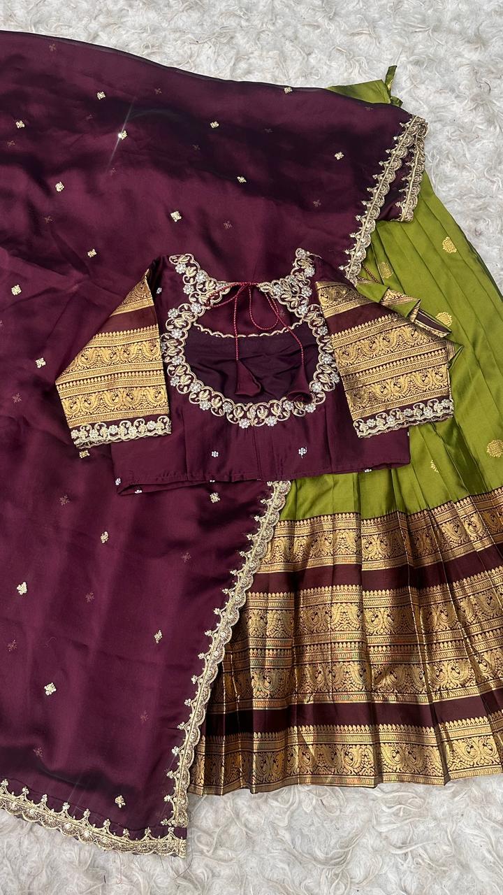 Fully stitched kanjivaram silk lehenga