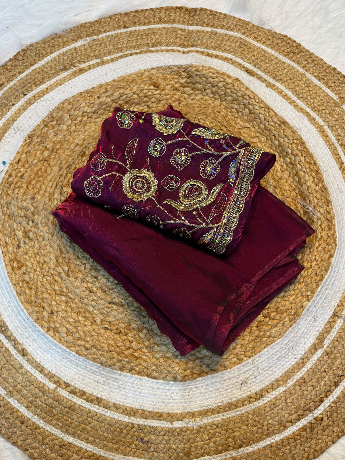 Space silk plain saree with  embroidery blouse