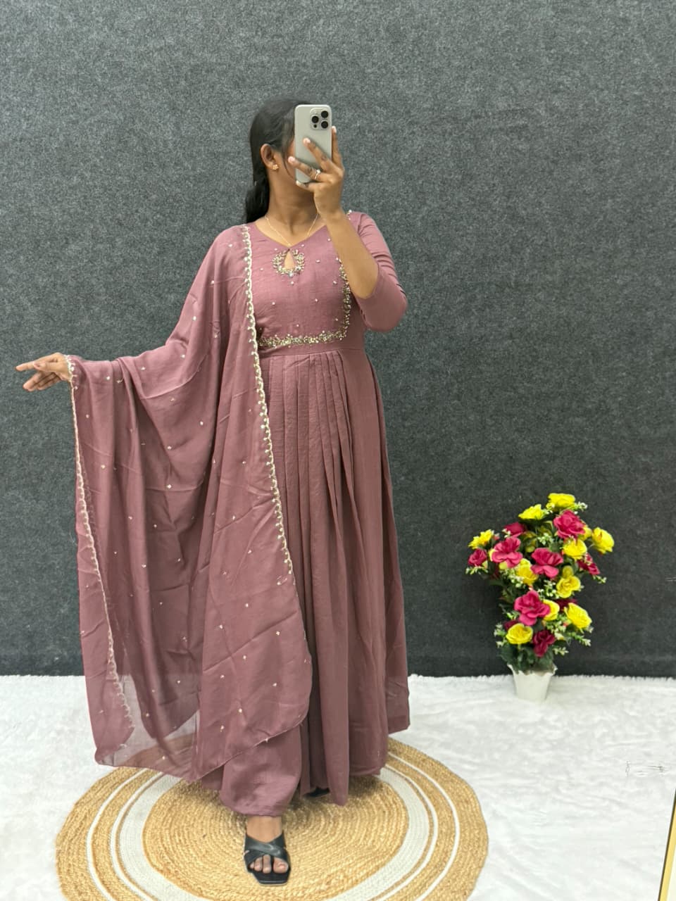 Vichitra silk anarkali suit ✨