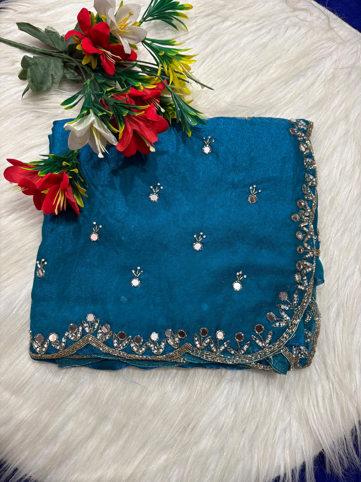 Space silk Mirror work designer saree ✨
