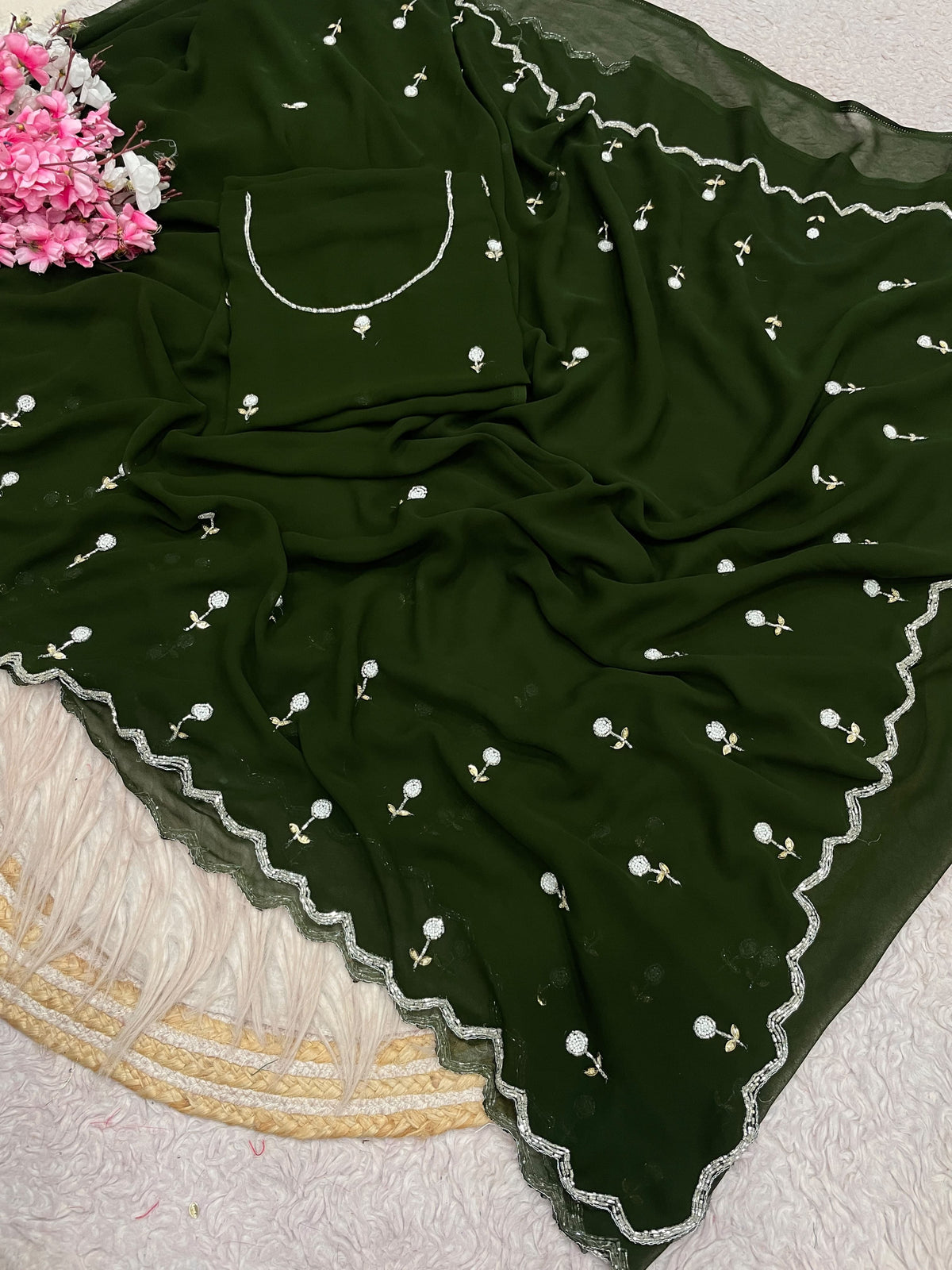 Faux Georgette Beautiful handwork buttis saree