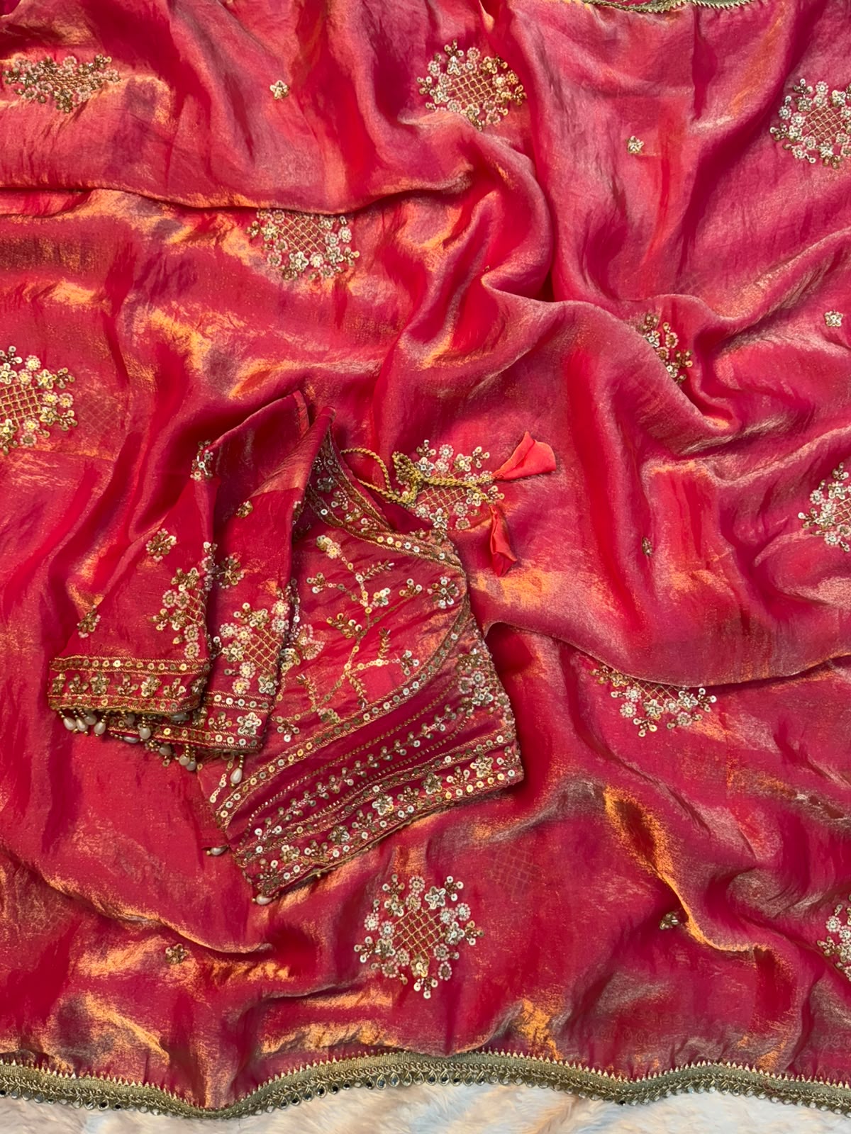 Space silk sequence beeds work saree ✨