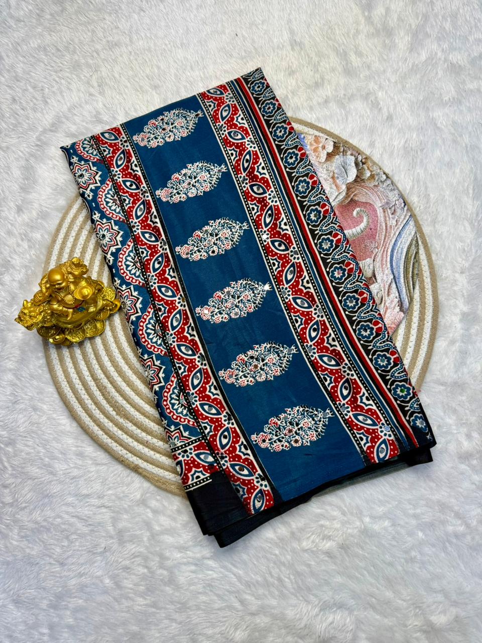 Ajarakh print soft crape silk sarees