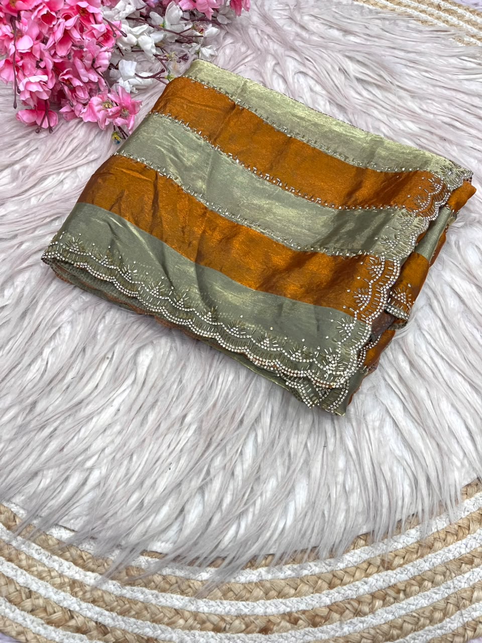 Space silk Jarkhana stone work saree ✨