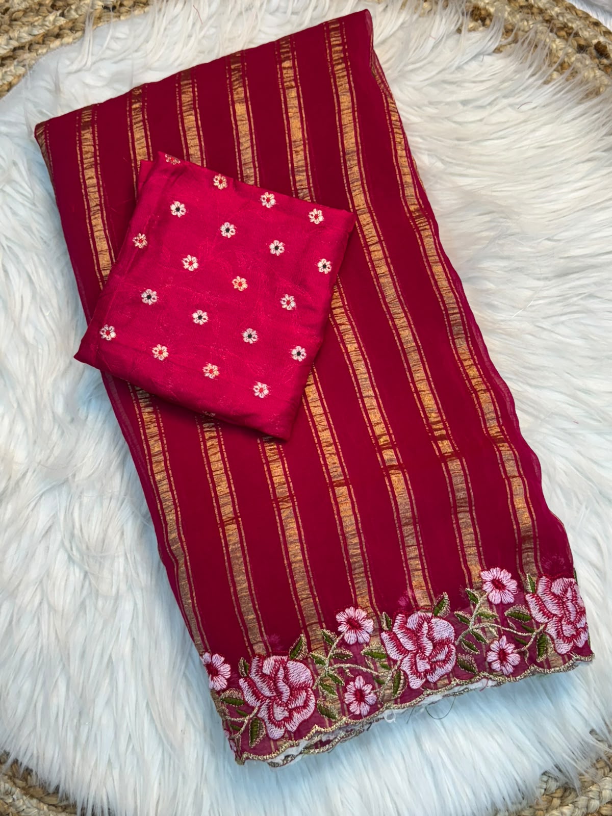 Viscose georgette floral 🌺 work saree ✨