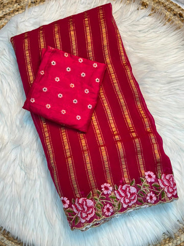 Viscose georgette floral 🌺 work saree ✨