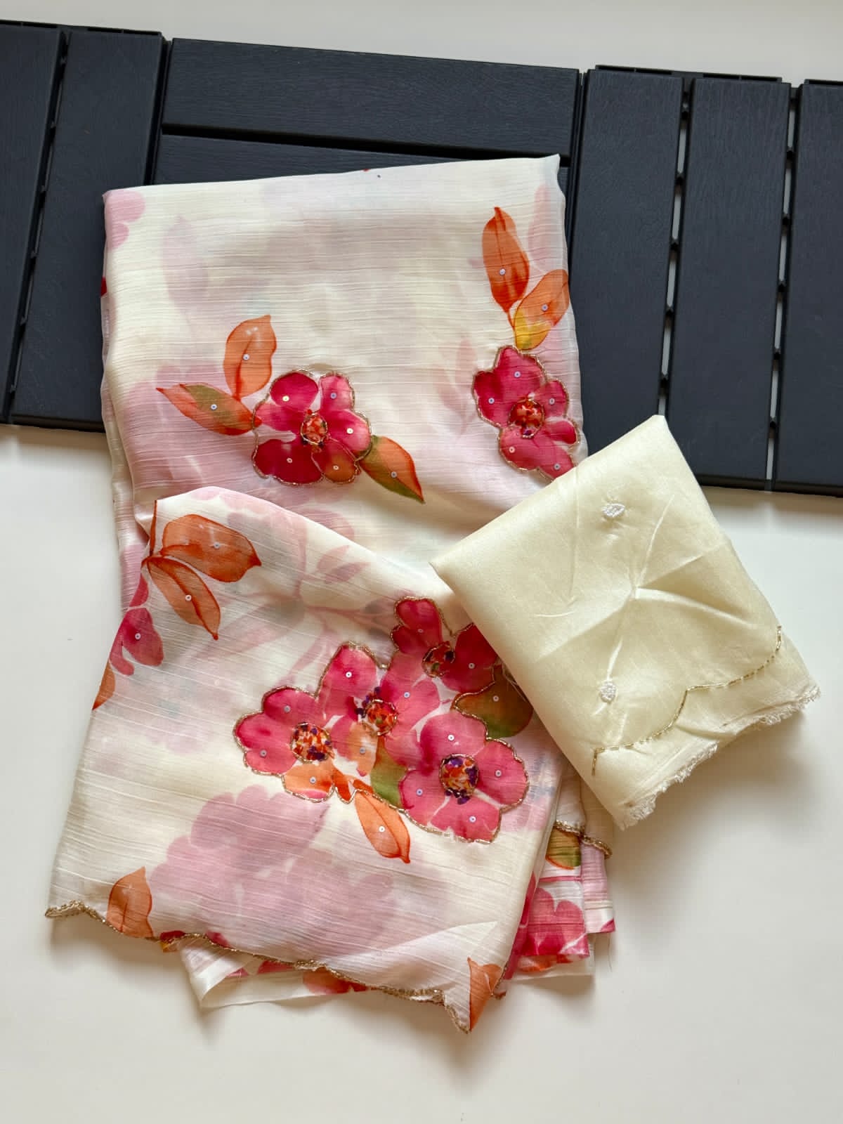 Chinnon silk floral 🌺 print saree