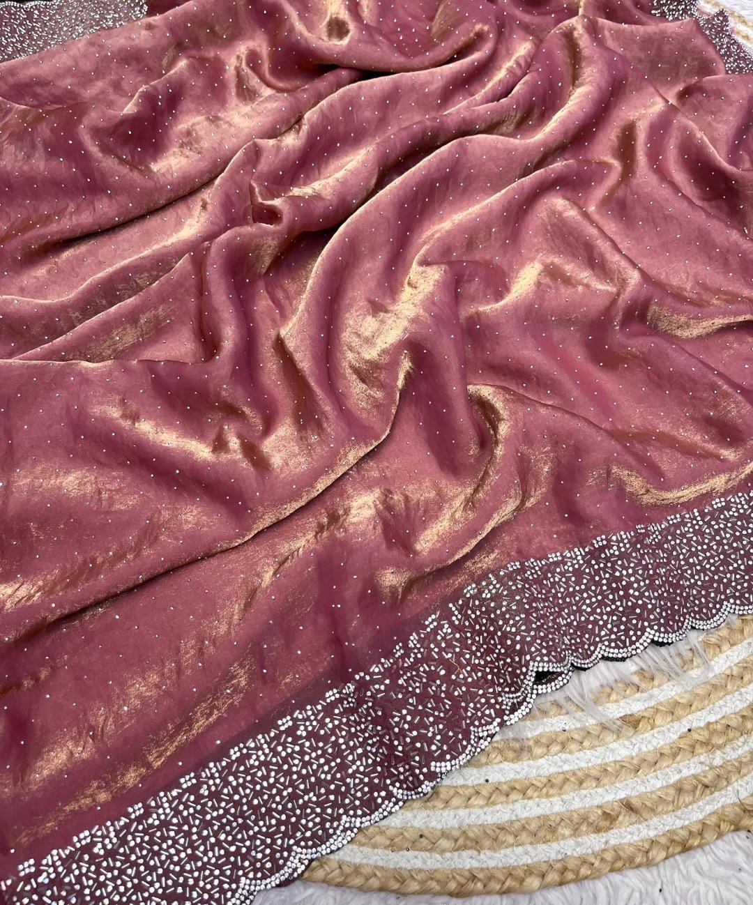 Space silk jarkhana stone work saree ✨
