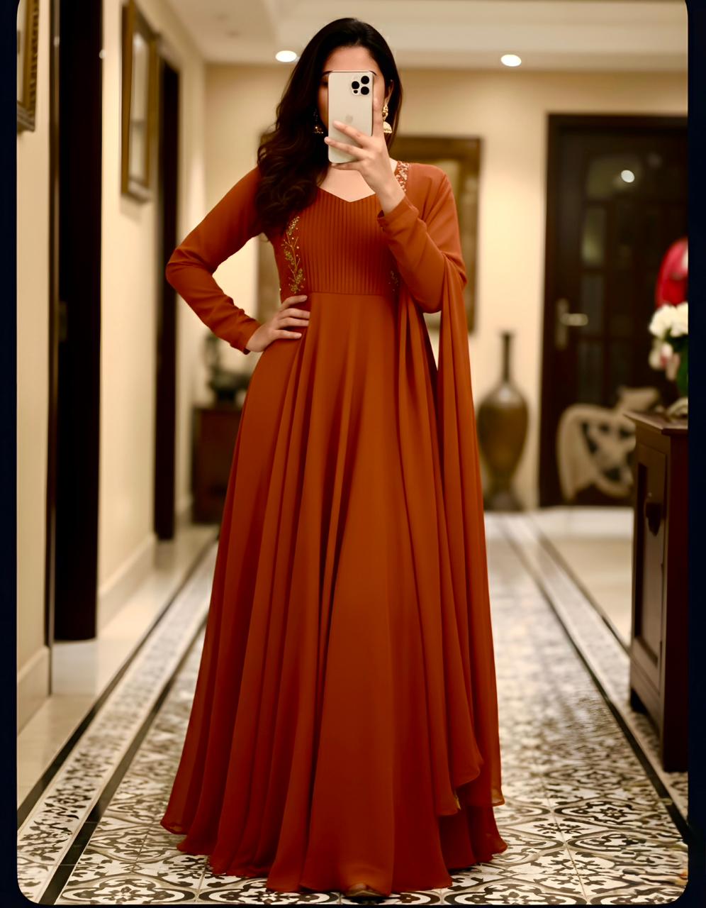 georgette maggam work gown with duppata