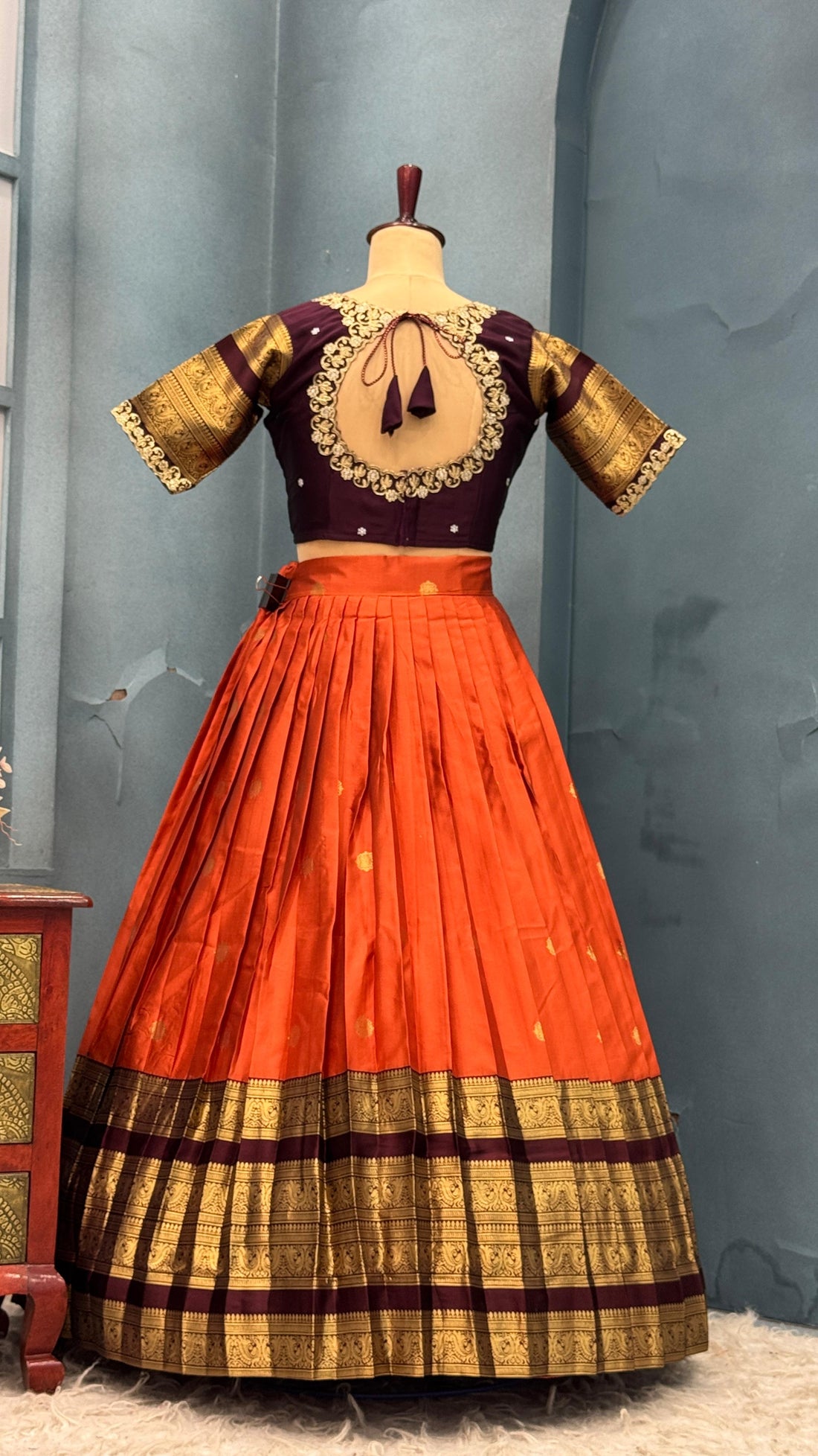 Fully stitched kanjivaram silk lehenga