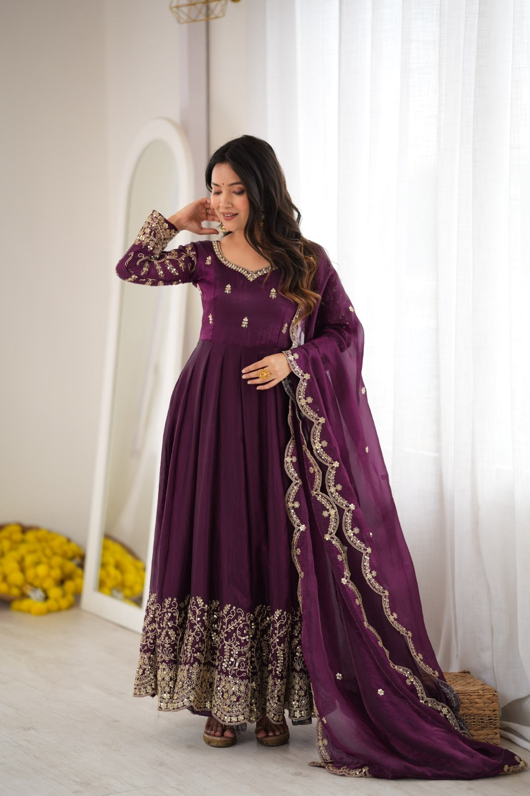 Space silk designer 3 piece anarkali suit ✨