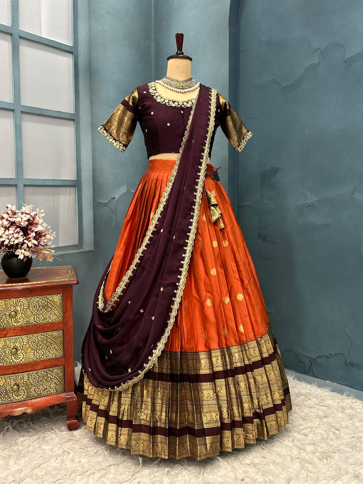 Fully stitched kanjivaram silk lehenga