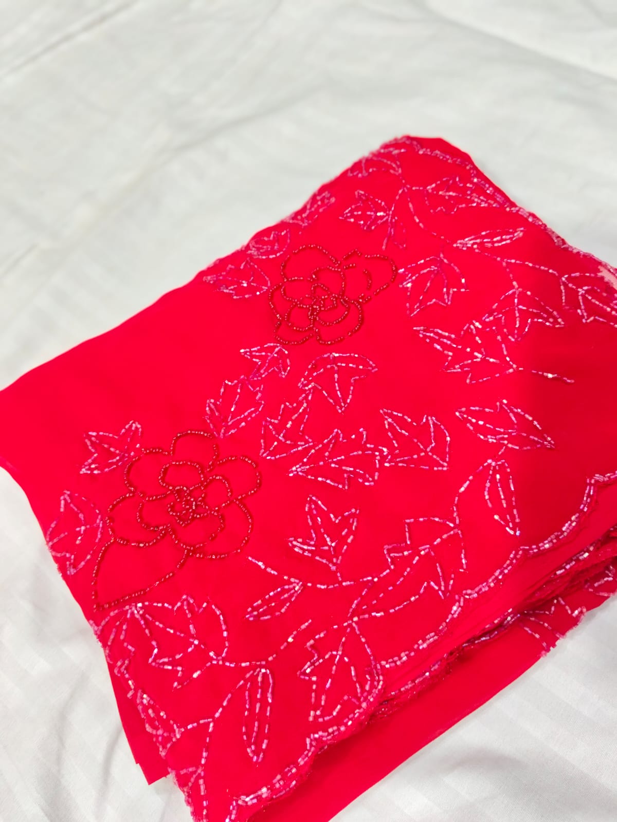 Black georgette flower creeper hand kadhana work saree