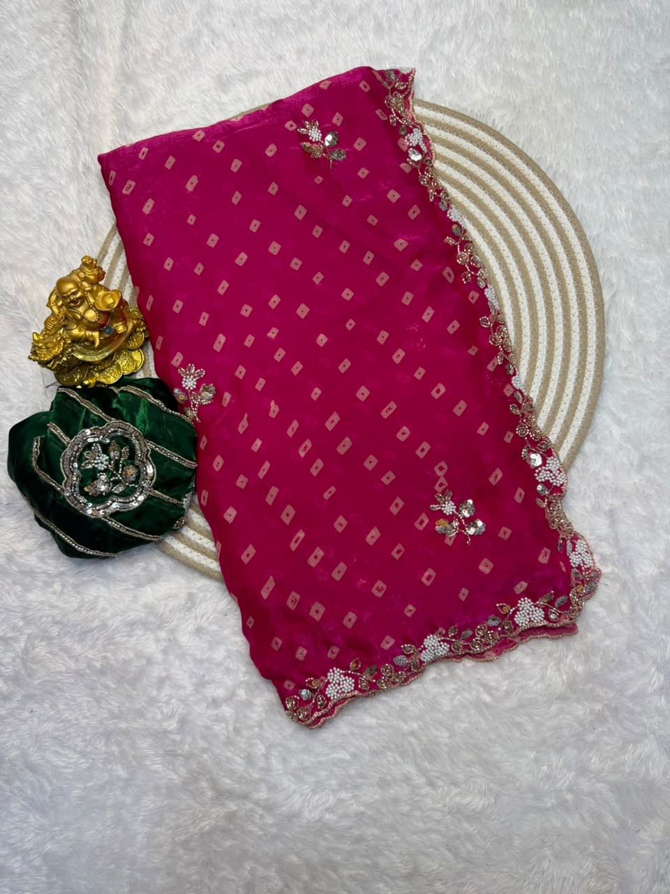 Sakhi Space silk bandhni print saree with Beeds pearl work