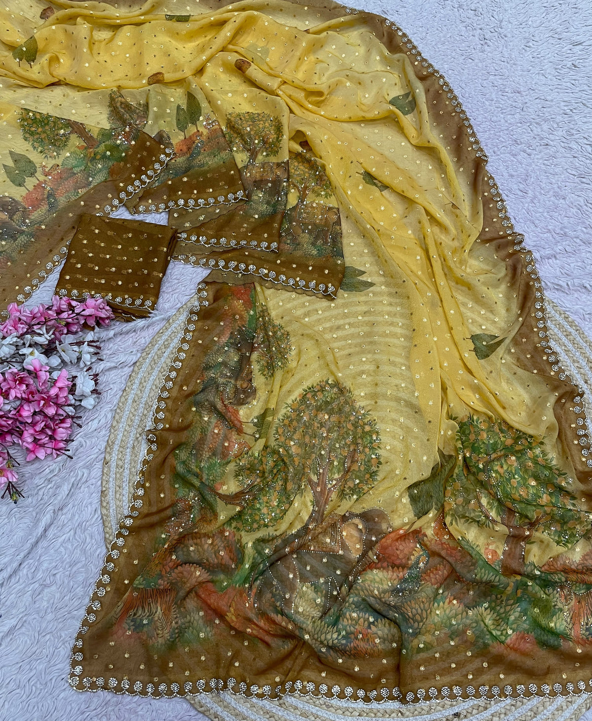 Digital print moss zarkhana work saree ✨