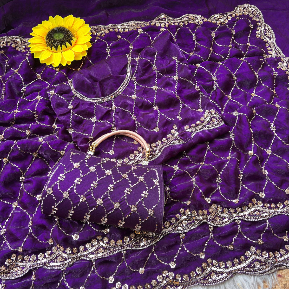 Space silk designer beads work saree ✨