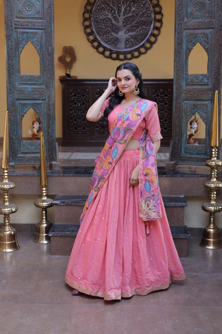 Cosmos silk sequence work lehenga