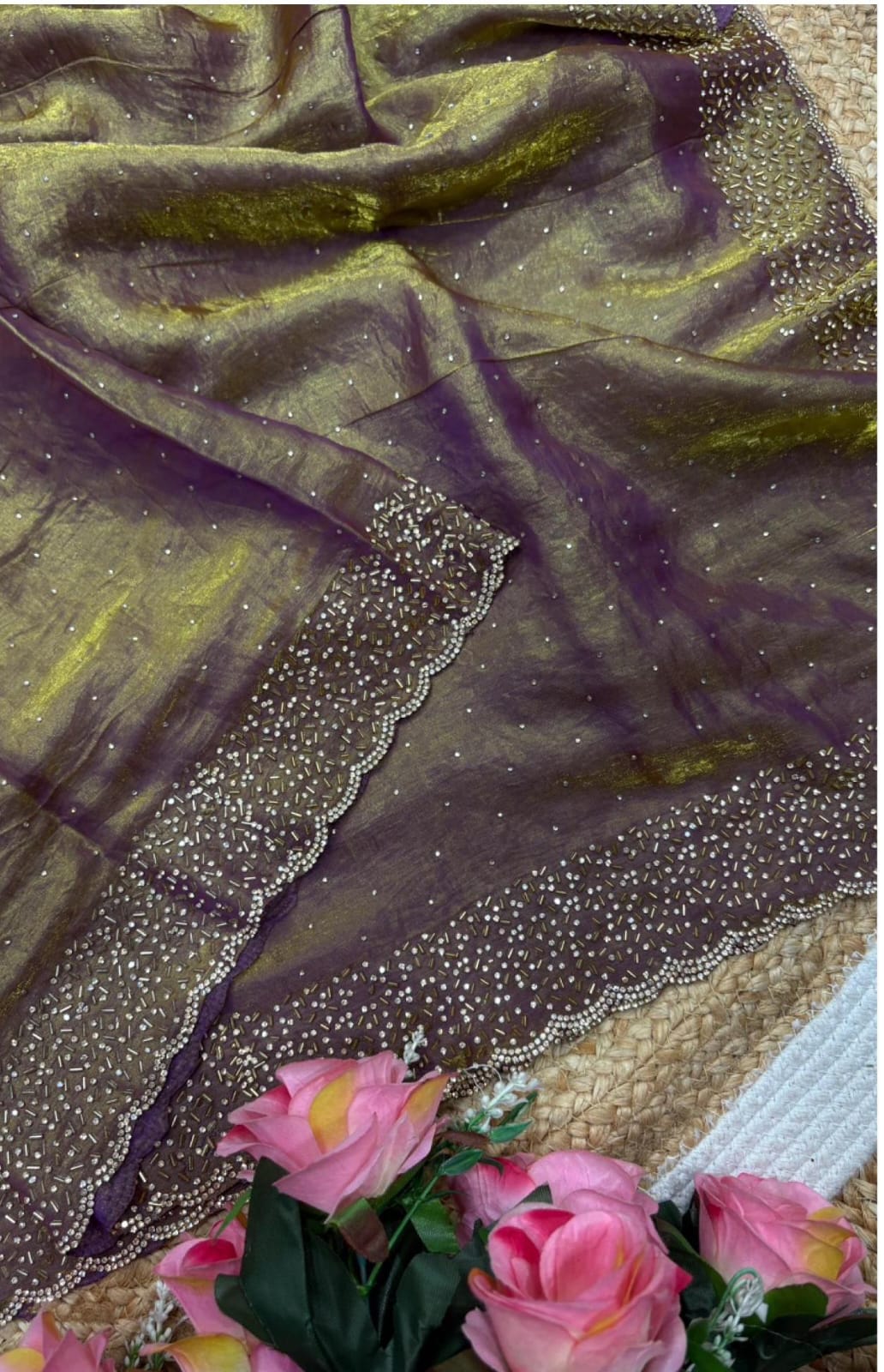 Space silk jarkhana stone work saree ✨