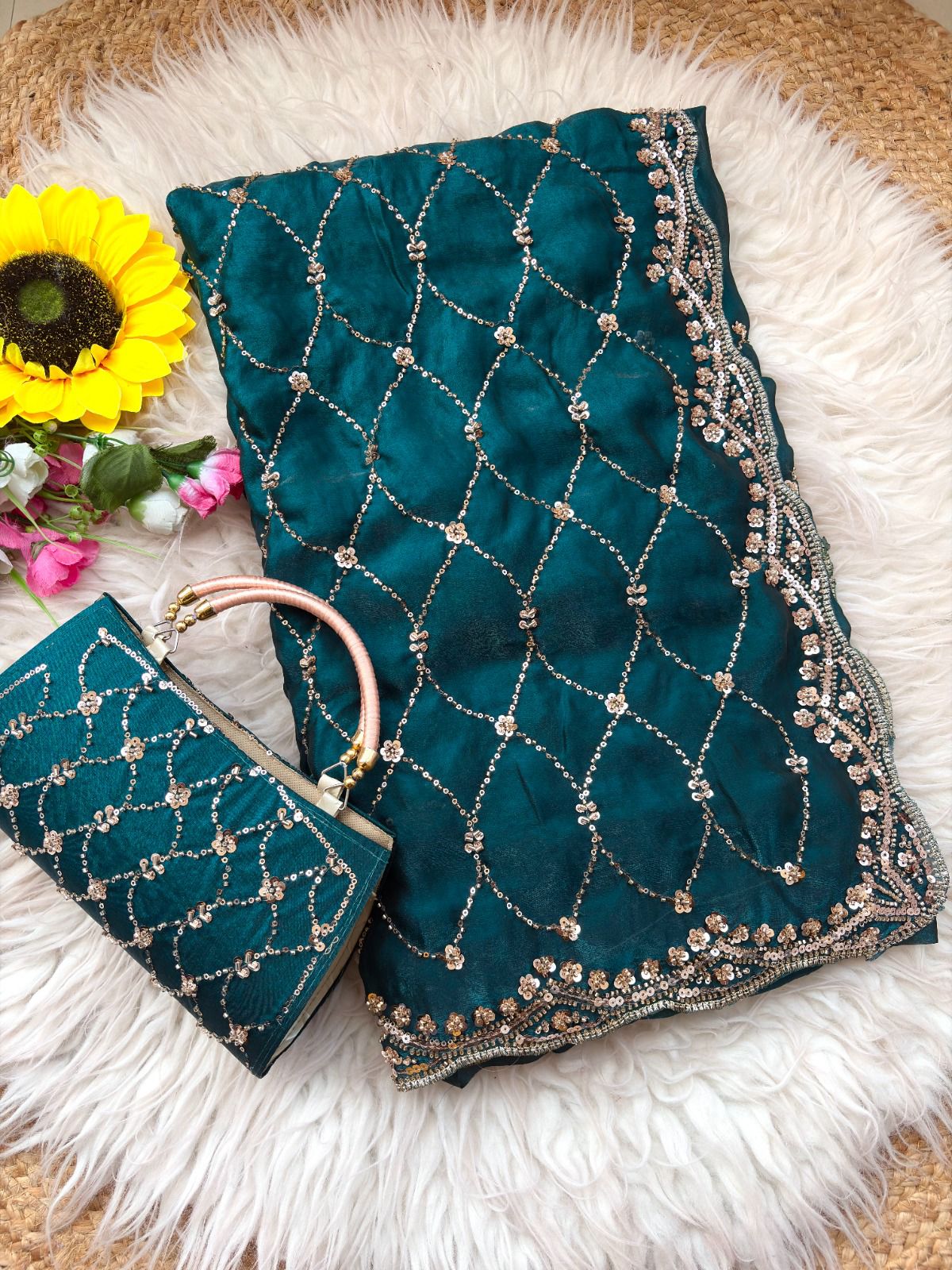 Space silk designer beads work saree ✨