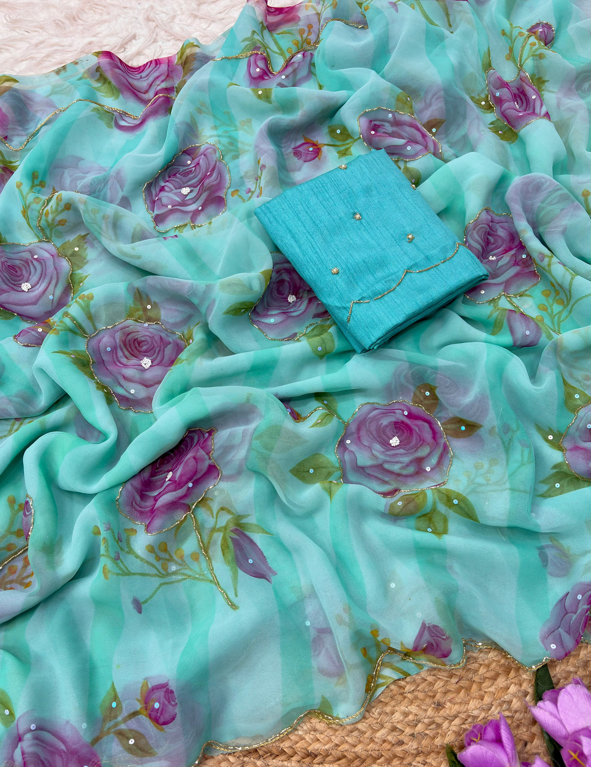 Floral 🌼 print cutdana work saree ✨