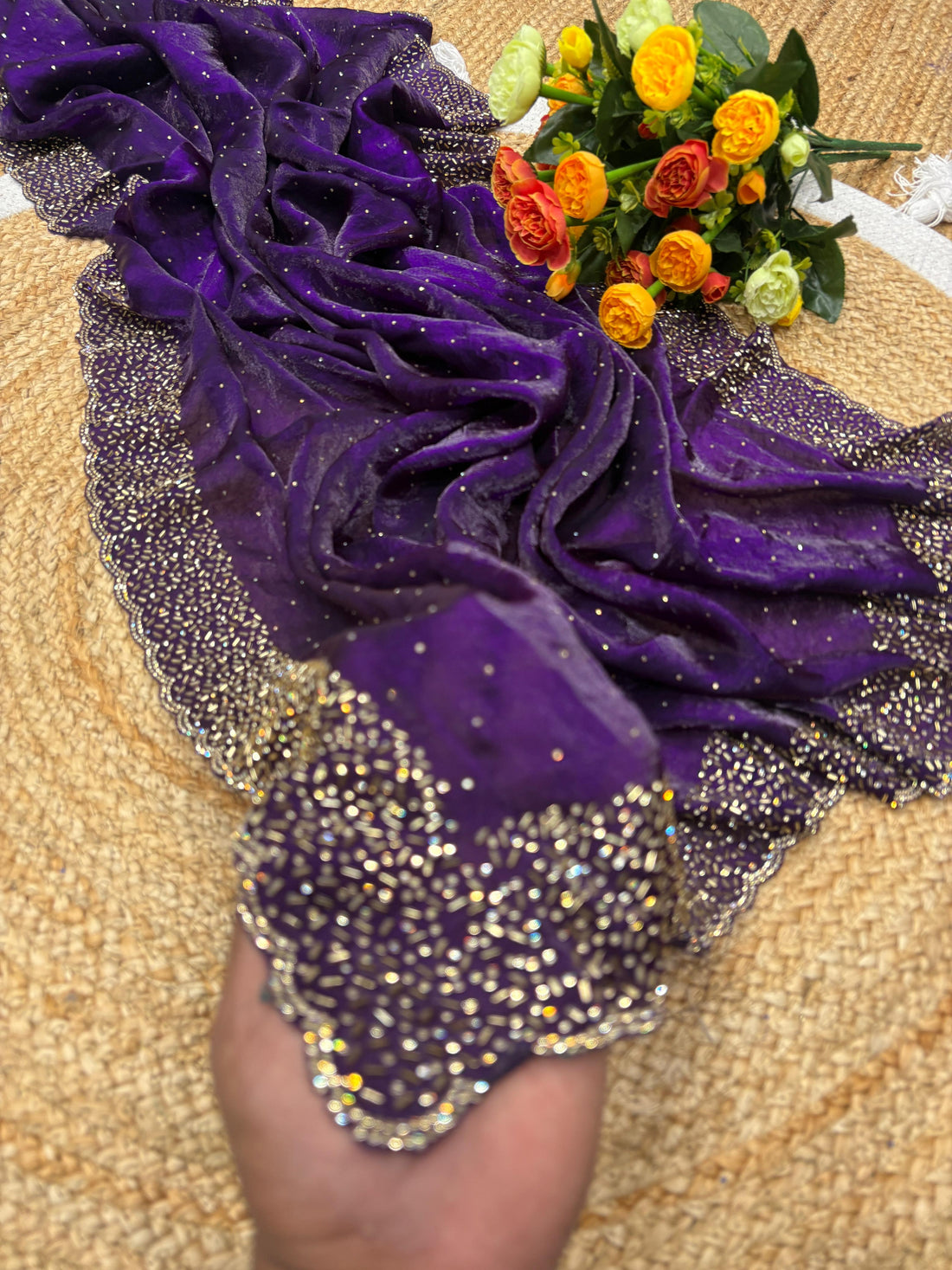 Space silk jarkhana stone work saree ✨