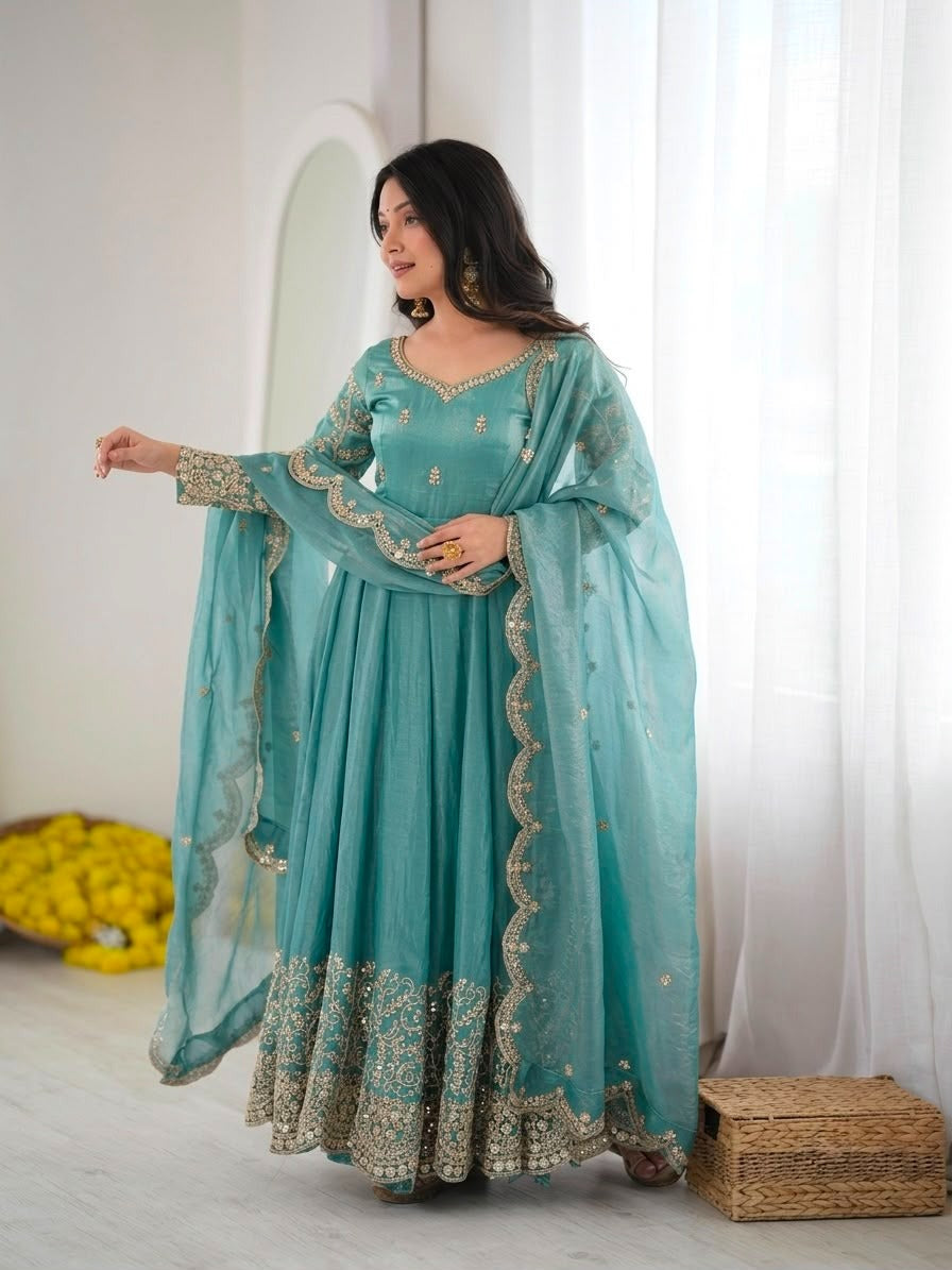 Space silk designer 3 piece anarkali suit ✨