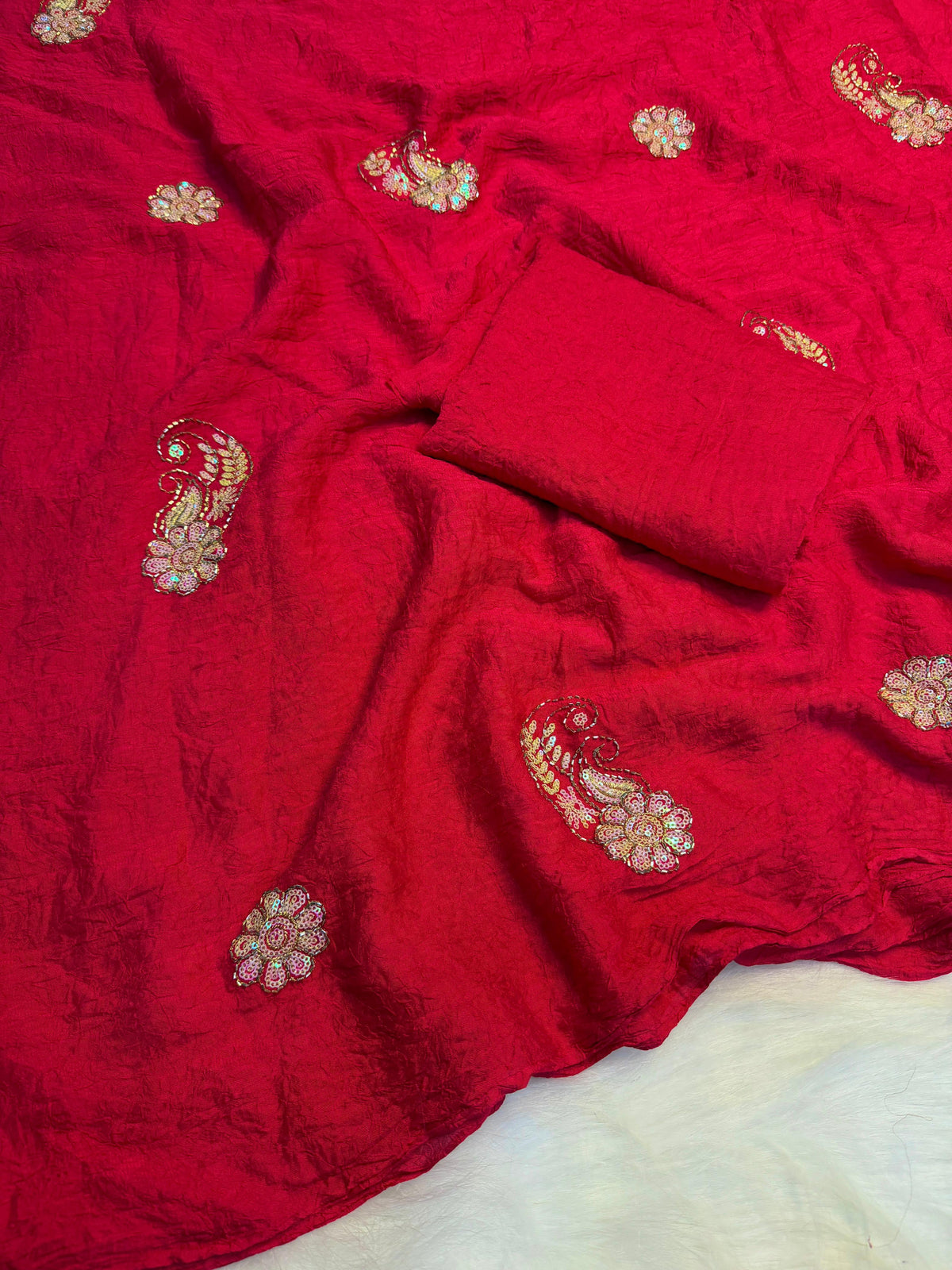 Soft crush silk embroidery sarees