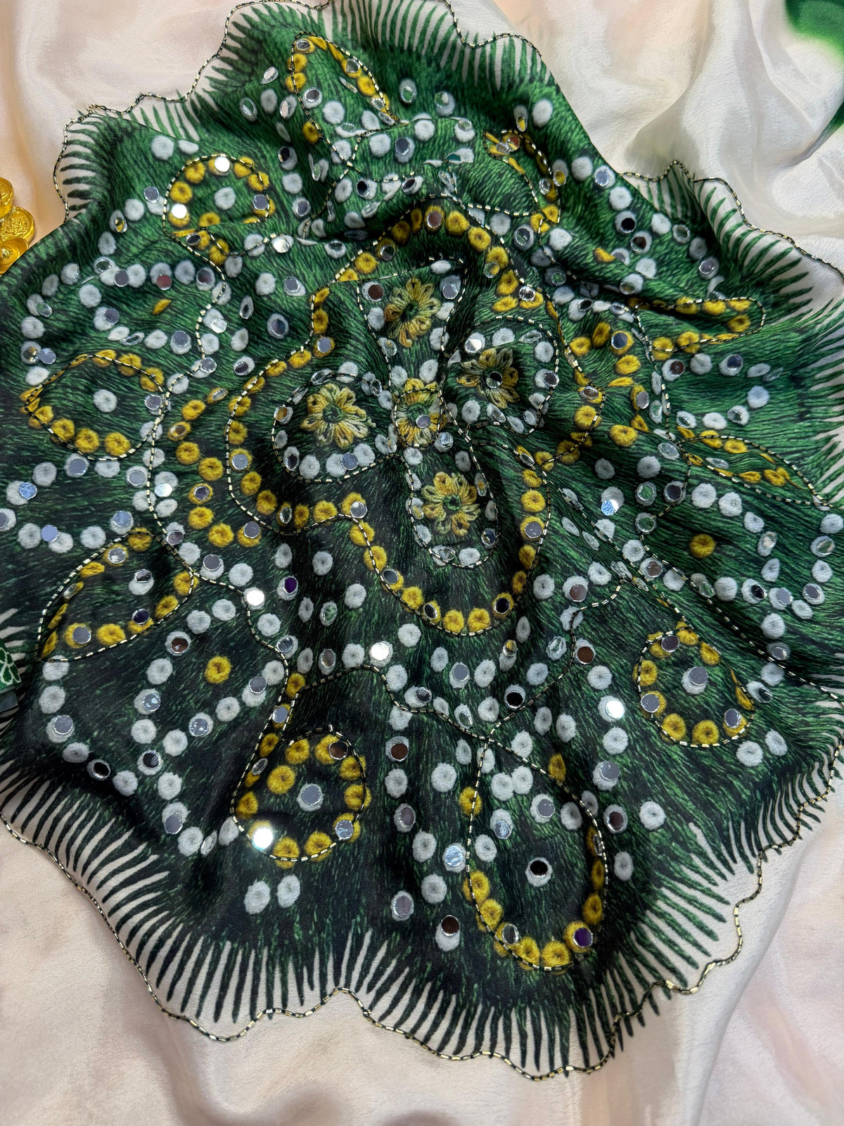 Marshmallow chinnon silk Ajrak print saree