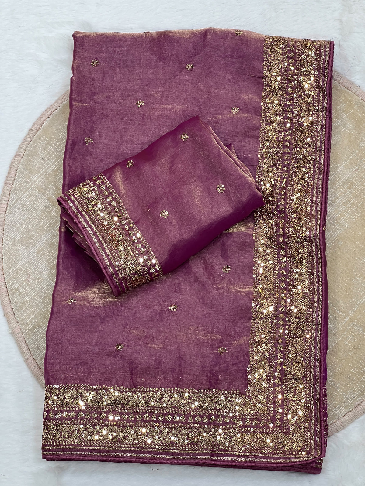 Space silk sequence work C-pallu designer saree ✨