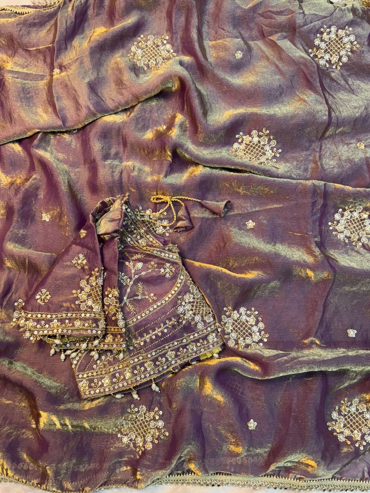 Space silk sequence beeds work saree ✨