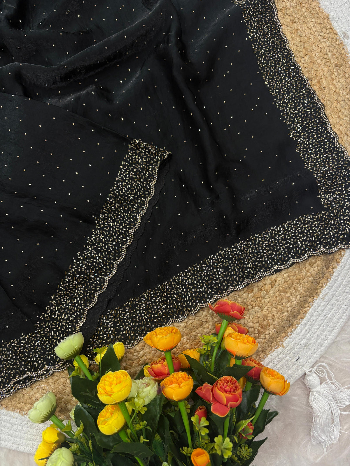 Space silk jarkhana stone work saree ✨