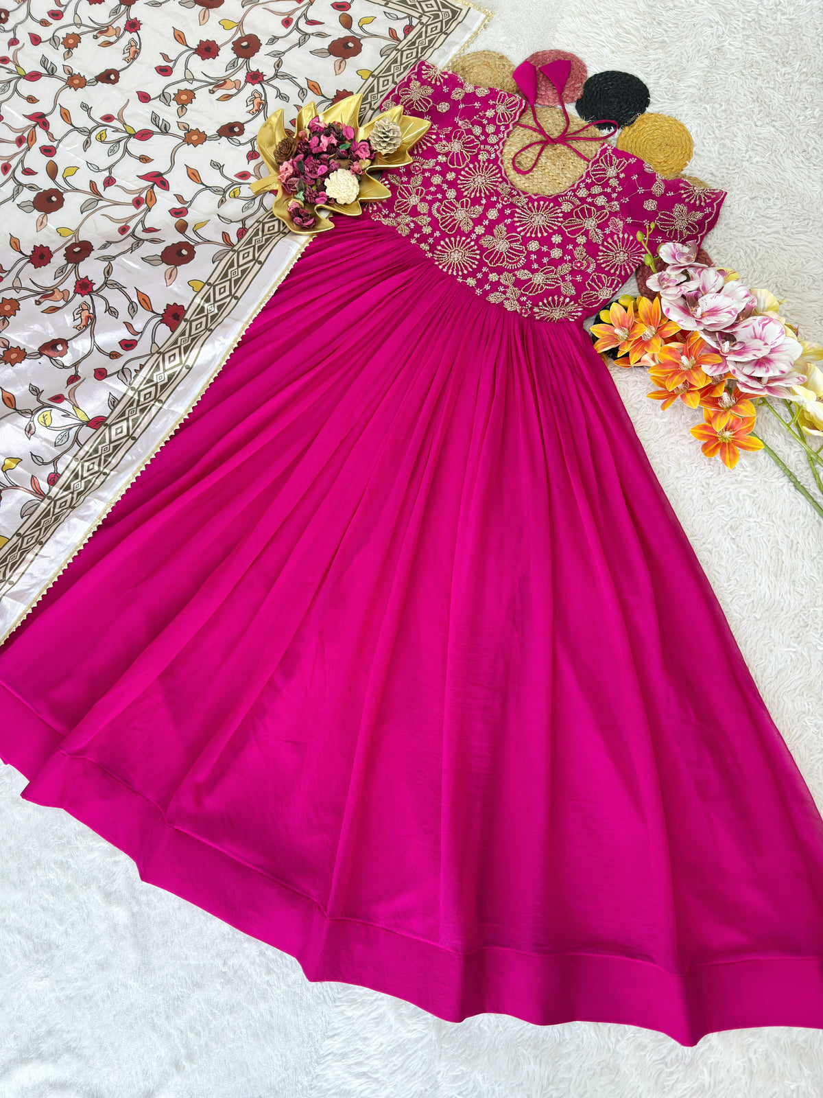 Heavy Maggam Work Gown with dupatta