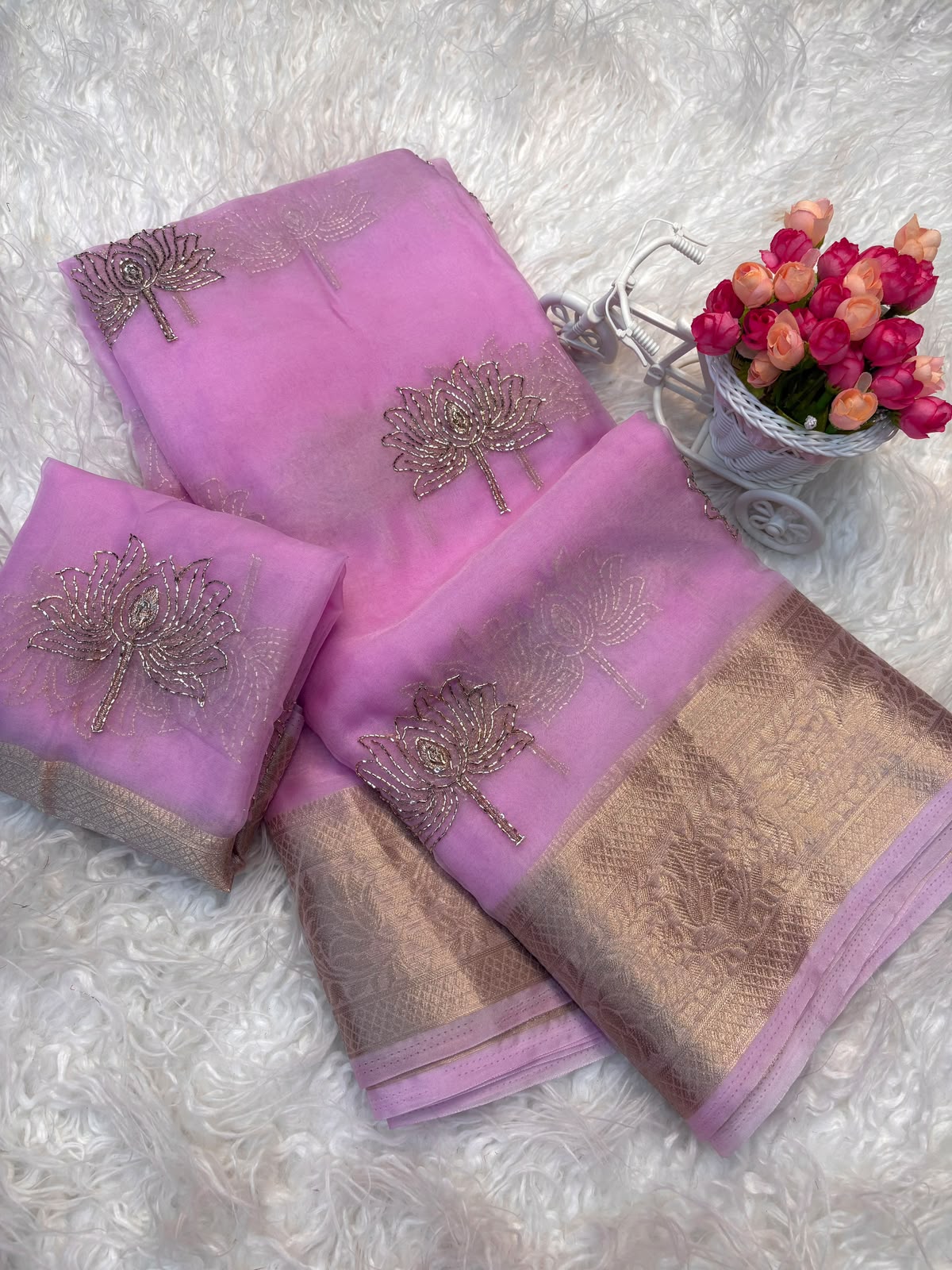 Kanchipuram organza tissue lotus 🪷 work saree ✨