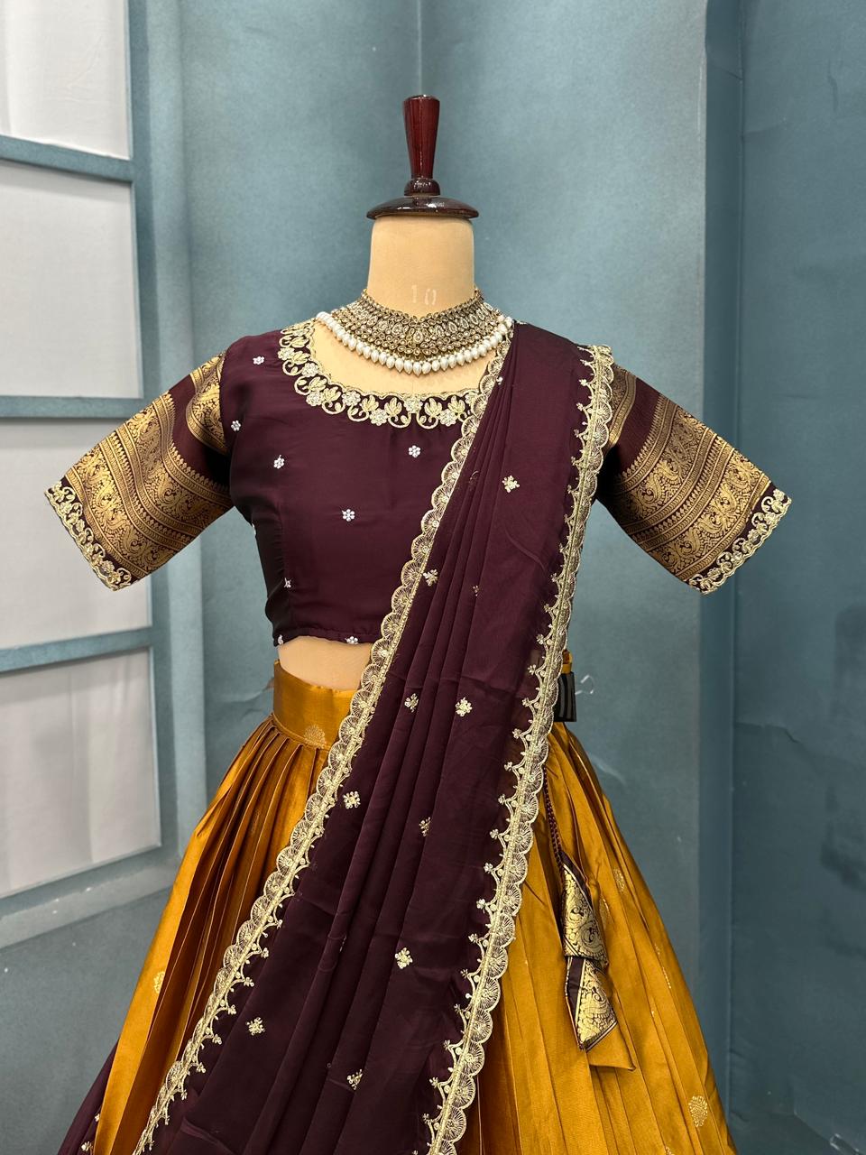 Fully stitched kanjivaram silk lehenga