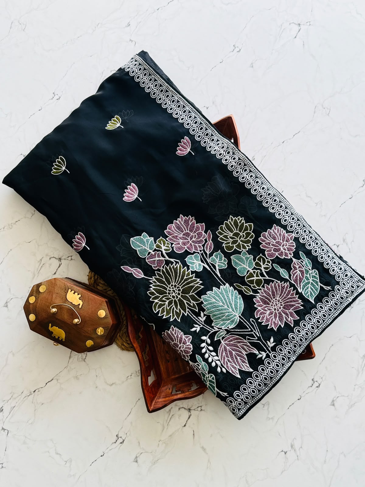 Soft tebby organza flower 🌺 embroidery saree